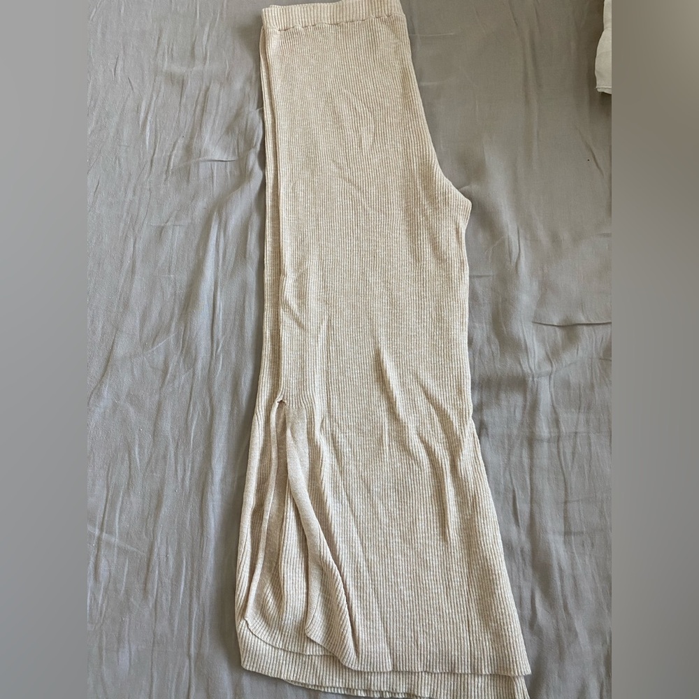 Rodebjer wide leg knit cream pants with slits